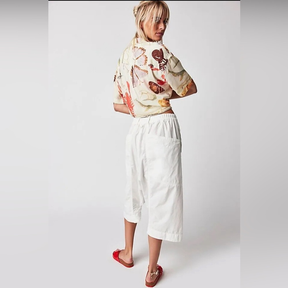 NWOT Free People Marbella Crop Harem Pants Slouchy Smocked Oversized Cotton S
